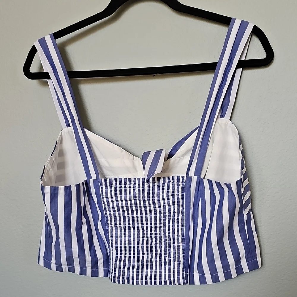 J. Crew Blue White Striped Crop Twist Tie Front Tank Smocked Back Top XXL NWT